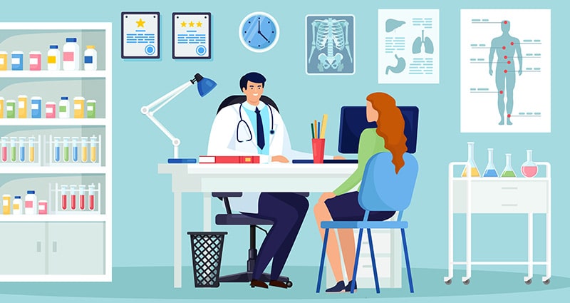 illustration of doctor and patient meeting