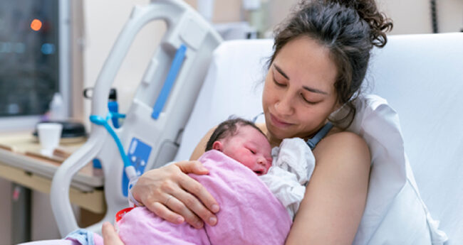 Mom with New Baby in Hospital